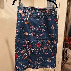 Maeve Embroidered Denim Pencil Skirt